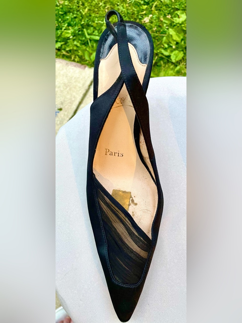 Christian Louboutin Black Satin Pointed-Toe Slingback Pumps Size 6 - Picture 5 of 15
